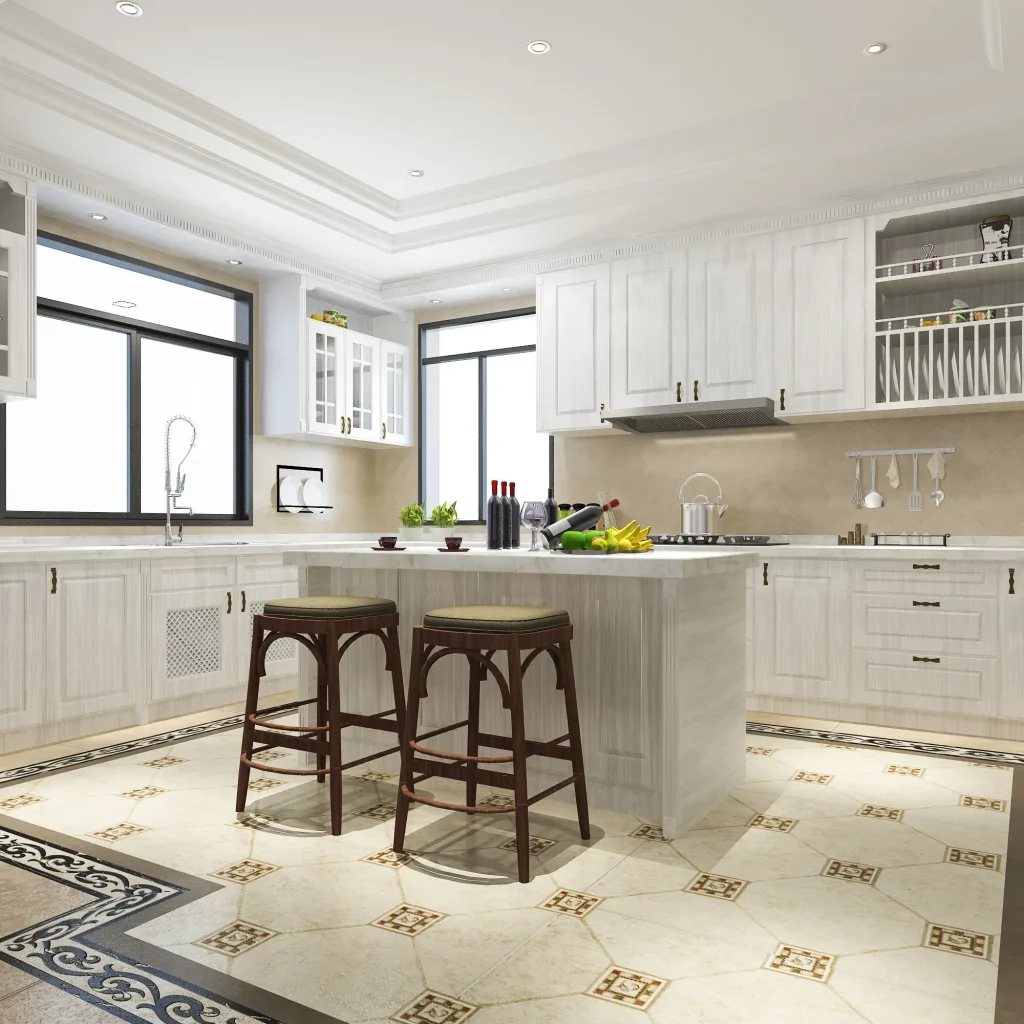 Scandinavian-style modern kitchen with dining area and wooden finishes