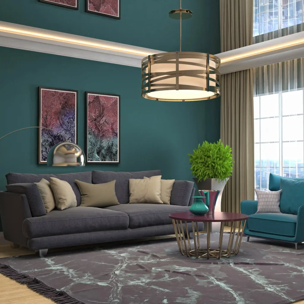 Stylish illustrated living room interior with contemporary design